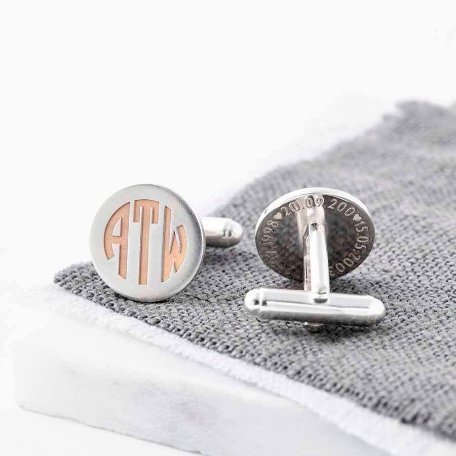 Art Deco Bespoke Monogram Sterling Silver Cufflinks, bespoke personalised design, handmade and laser 2024 engraved in the UK