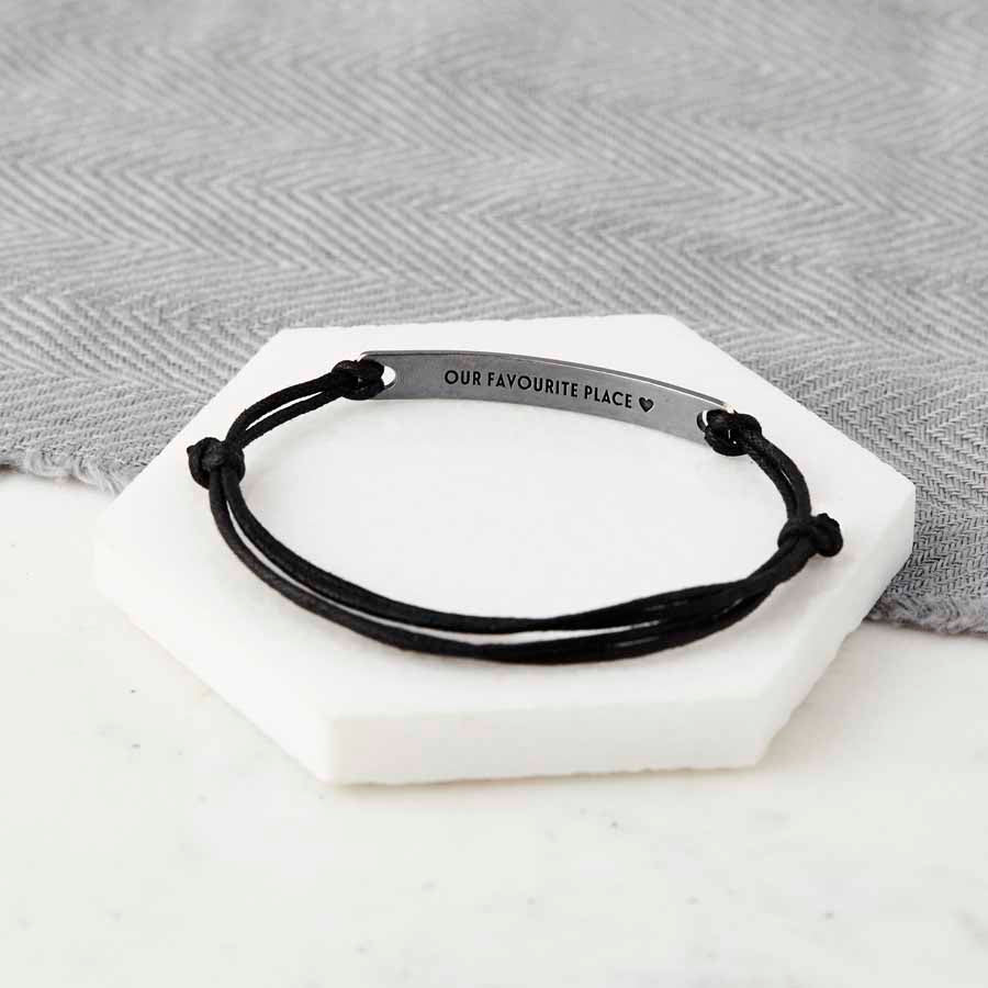 Silver and Leather Bracelet with Special Coordinates