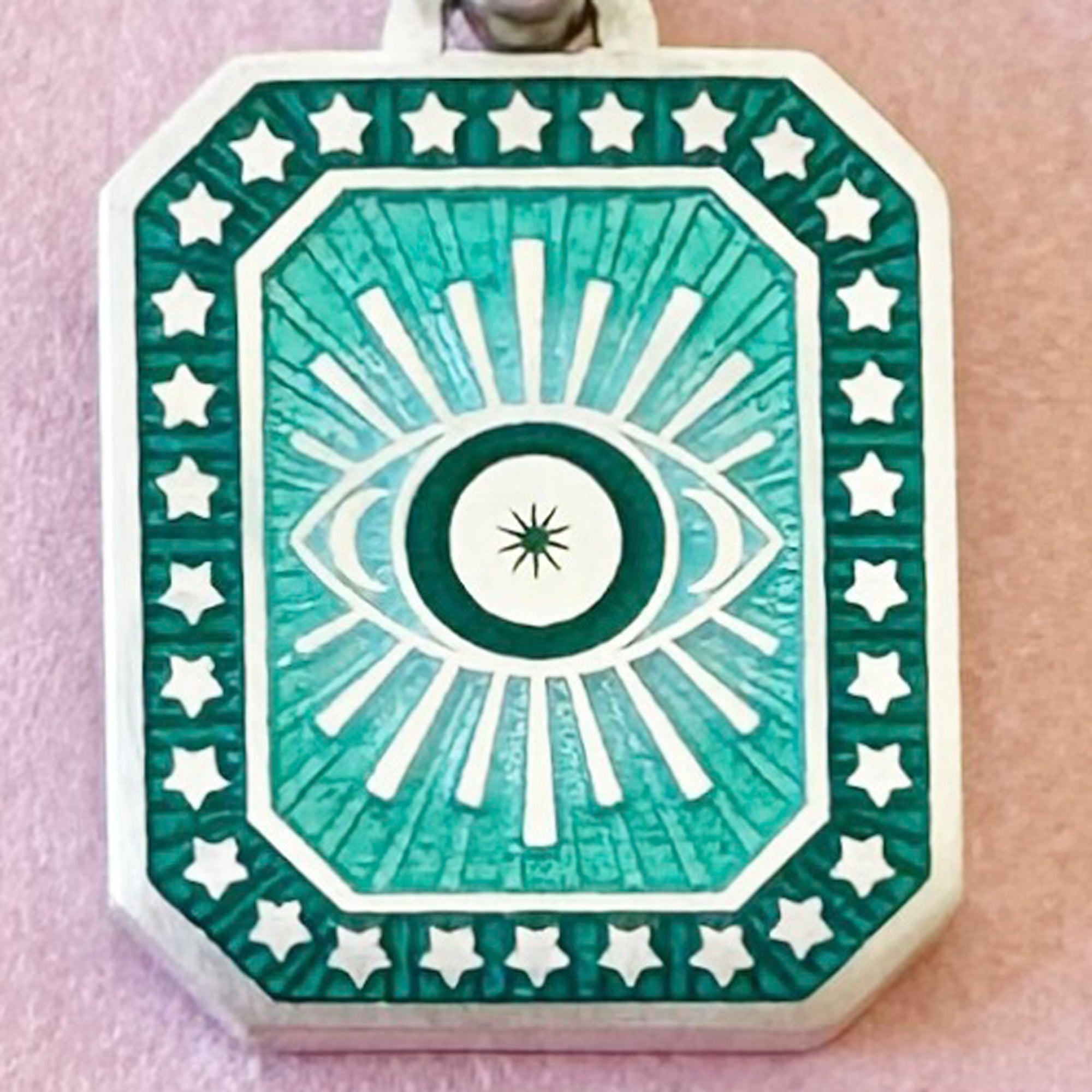 Vitreous Enamel Evil Eye Necklace by Sally Clay close up of pendant only