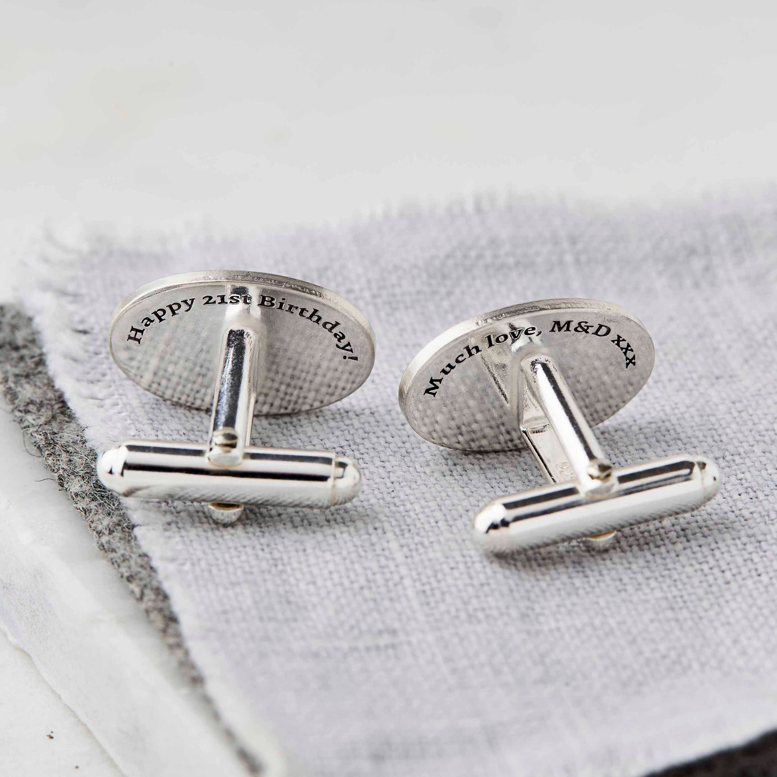 Personalised Oval Sterling Silver Coordinates Cufflinks