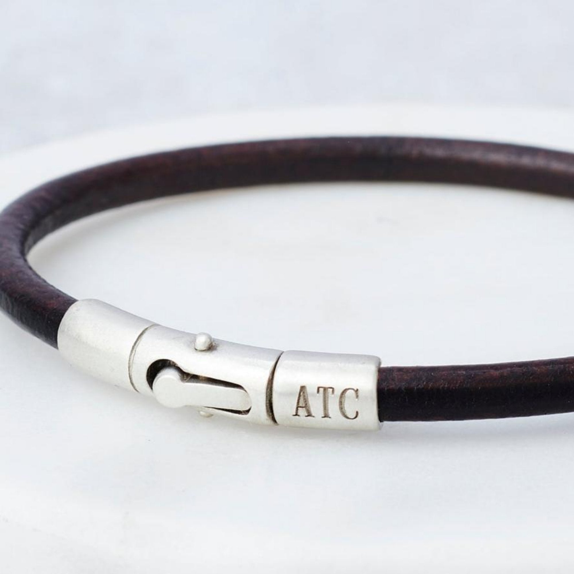 Minimalist Leather Bracelet with Personalised Sterling Silver Clasp