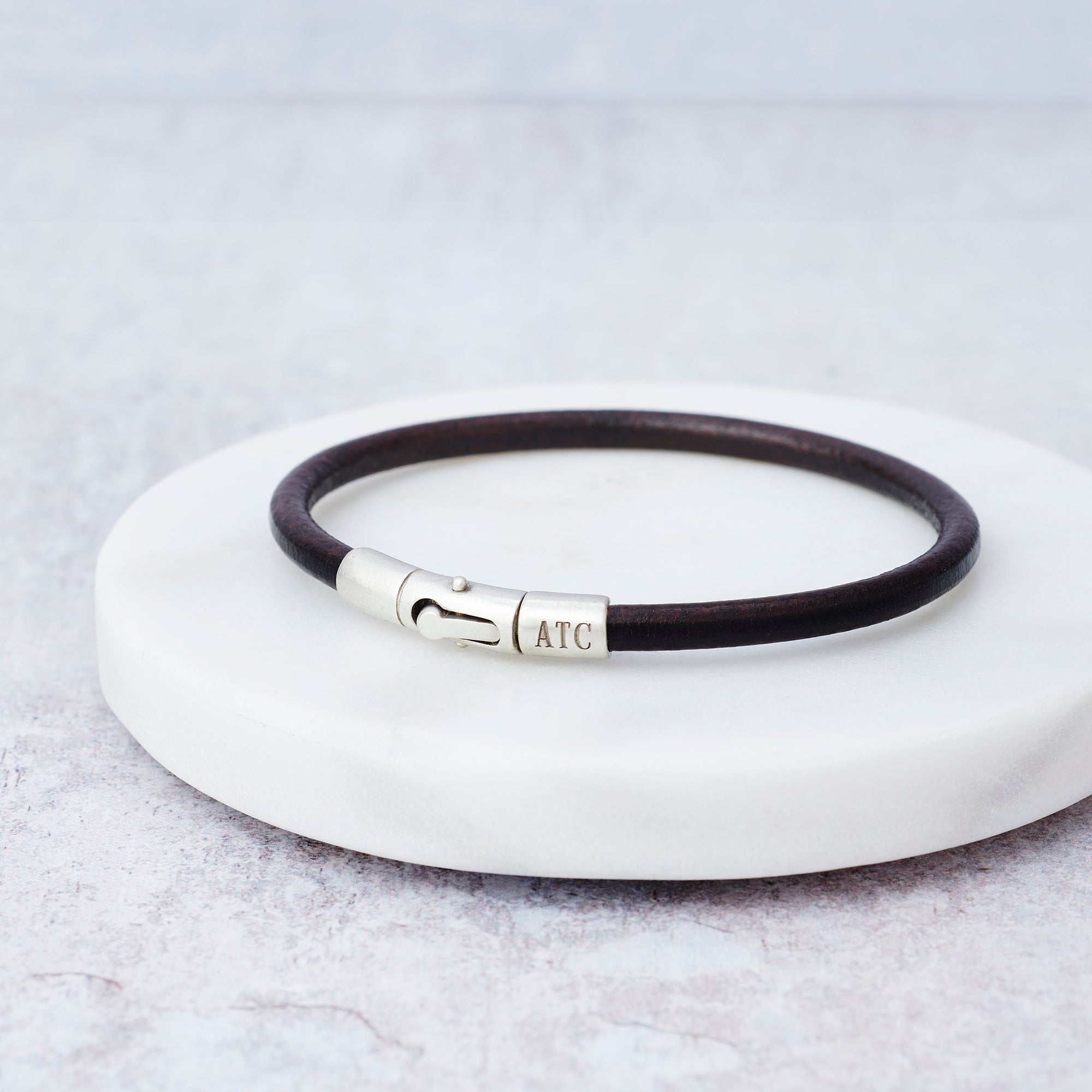 Minimalist Leather Bracelet with Personalised Sterling Silver Clasp