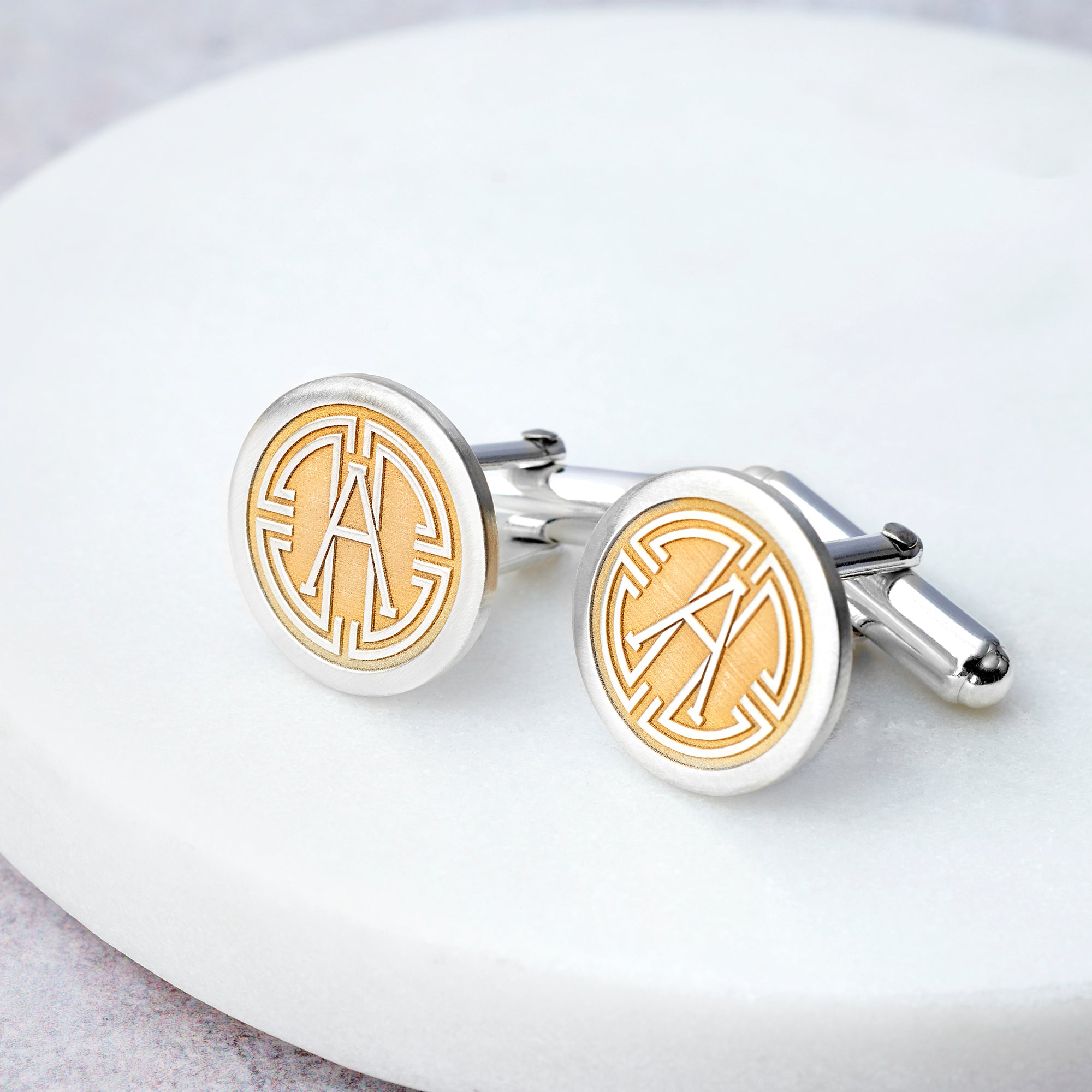 Personalised Sterling Silver and Gold Medallion Initial Monogram Cufflinks