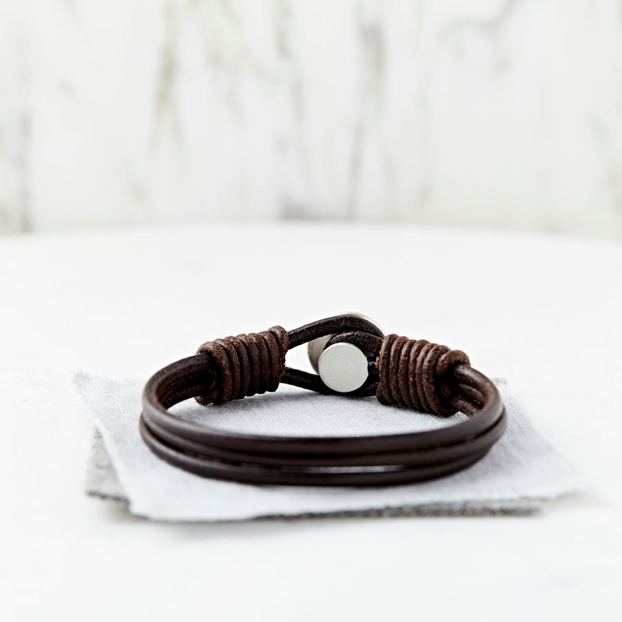 Personalised Men's Silver And Leather Bracelet