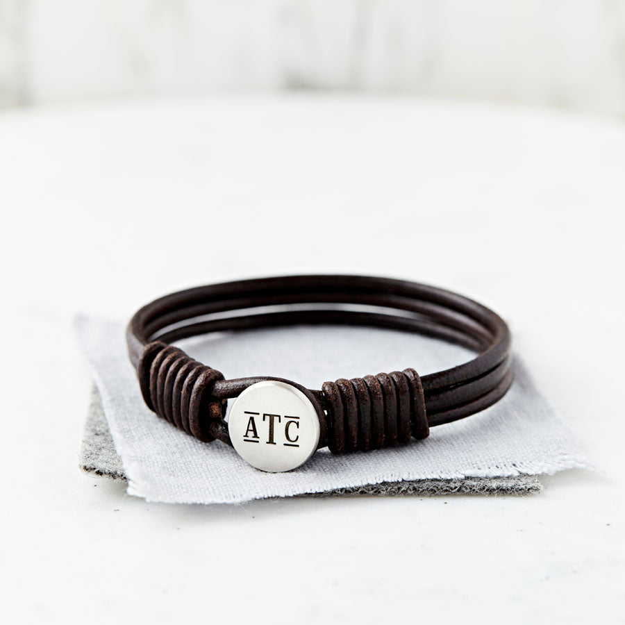 Logo Leather Bracelet in Silver