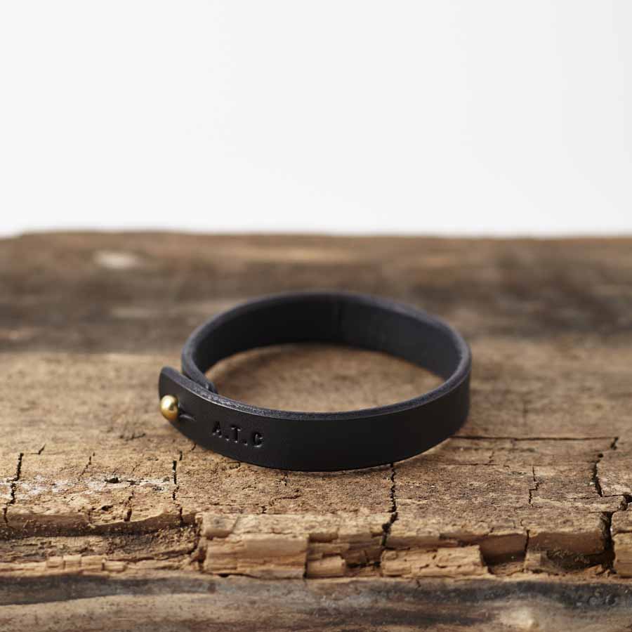 Personalised Stamped Leather Bracelet in Black by Sally Clay Jewellery