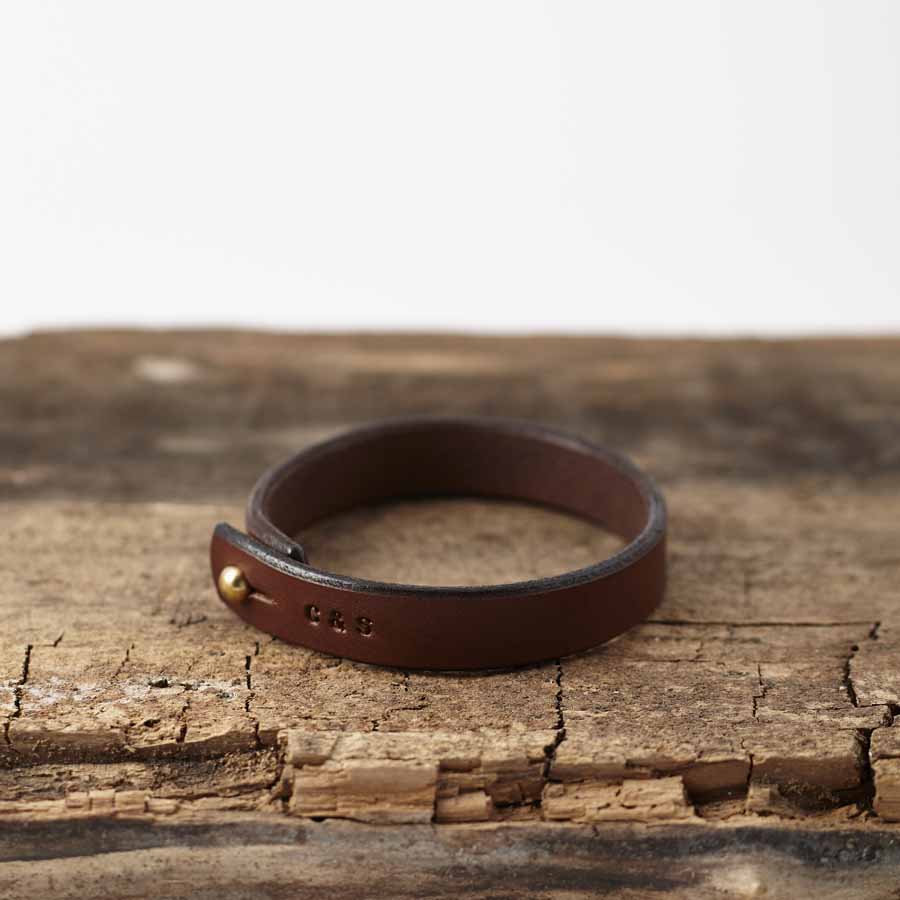 Personalised Stamped Leather Bracelet in Brown  leather by Sally Clay Jewellery