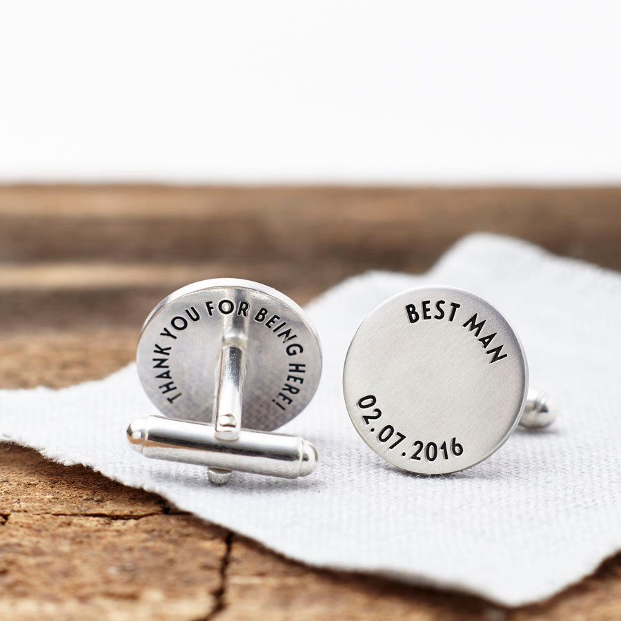 Personalised Solid Silver Wedding Party Hidden Message Cufflinks