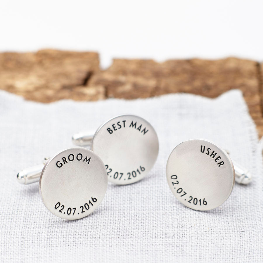 Personalised Solid Silver Wedding Party Hidden Message Cufflinks