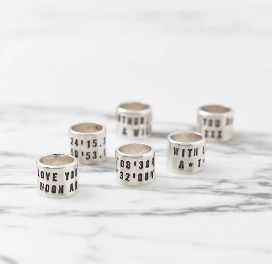 Personalised Storyteller Silver Links  stamped with coordinates and words by Sally Clay