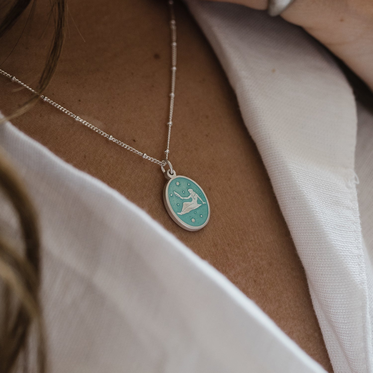 Silver Zodiac Star Sign Enamel Pendant necklace