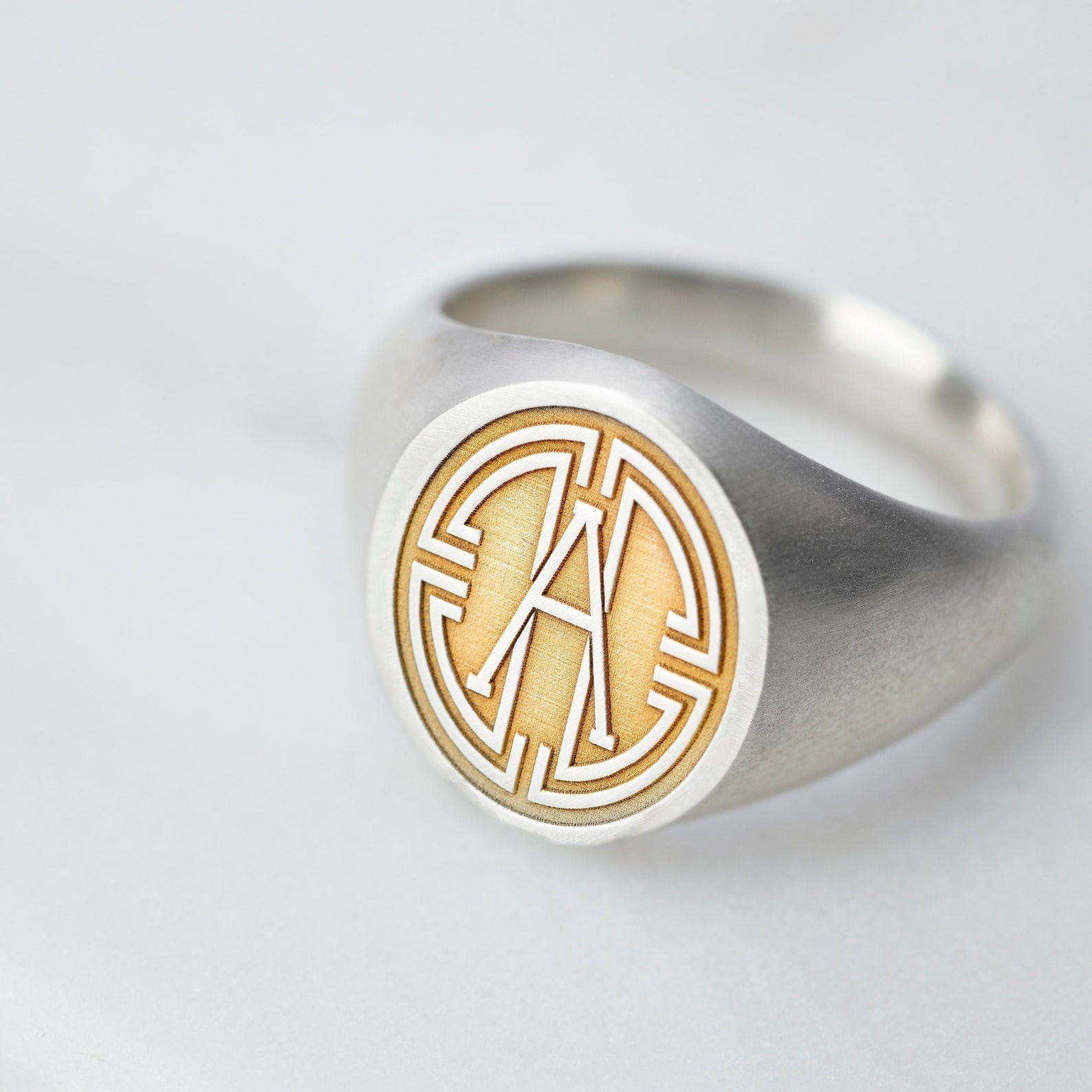 Sterling Silver Medallion Initial Signet Ring - Main Image