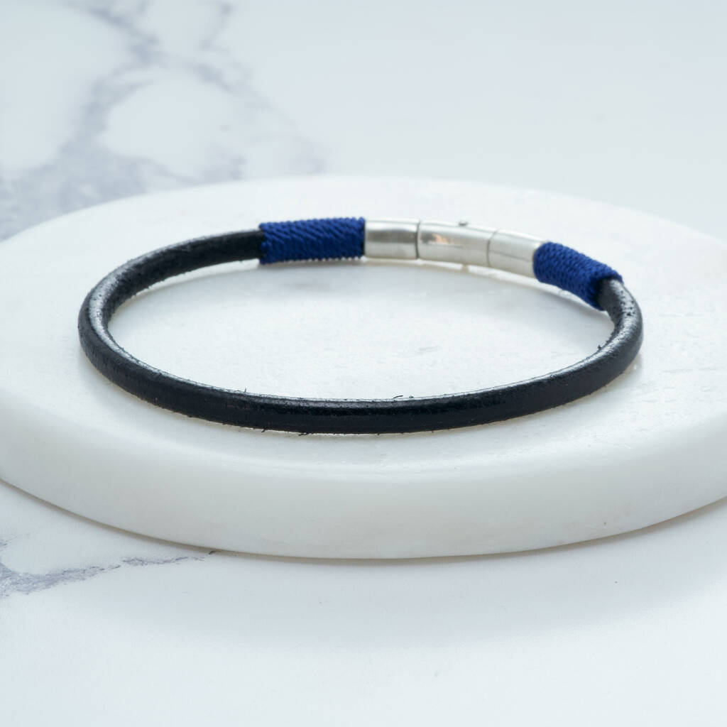 Inside of personalised leather silk bracelet with sterling silver clasp by Sally Clay Jewellery