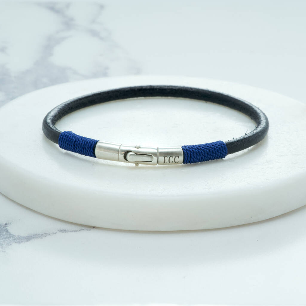 personalised leather and silk bracelet with sterling silver clasp by Sally Clay Jewellery