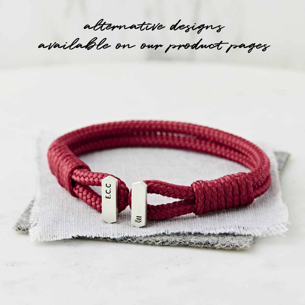 men's personalised sterling silver and red cord bracelet personalised with initials and a star sign by Sally Clay Jewellery
