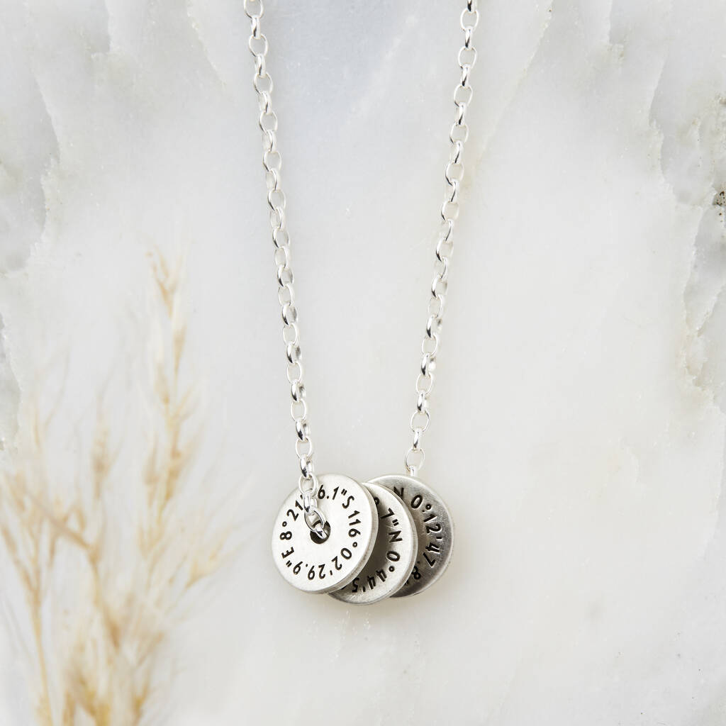 personalised silver family coordinates necklace