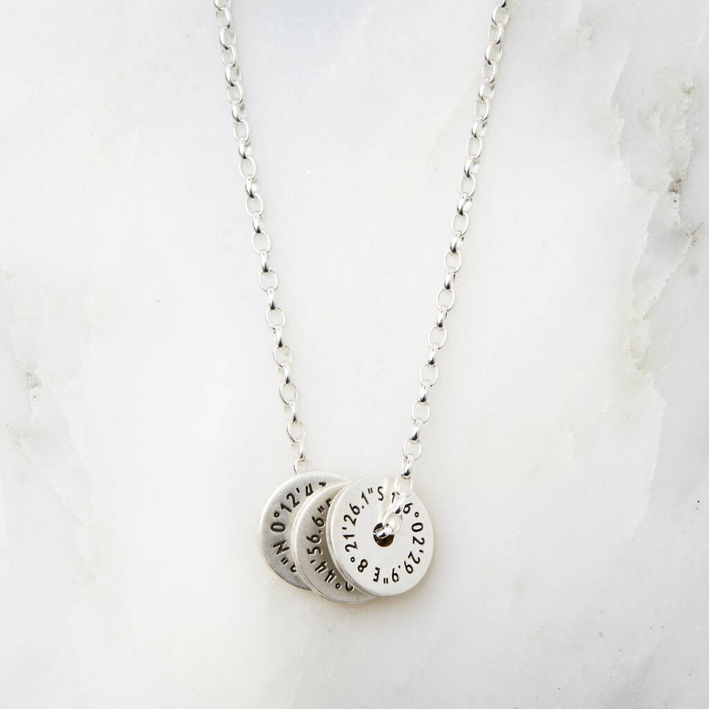 personalised silver family coordinates necklace