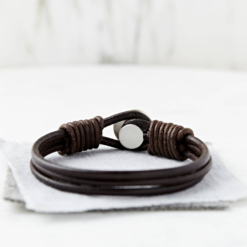 personalised silver and leather coordinate bracelet