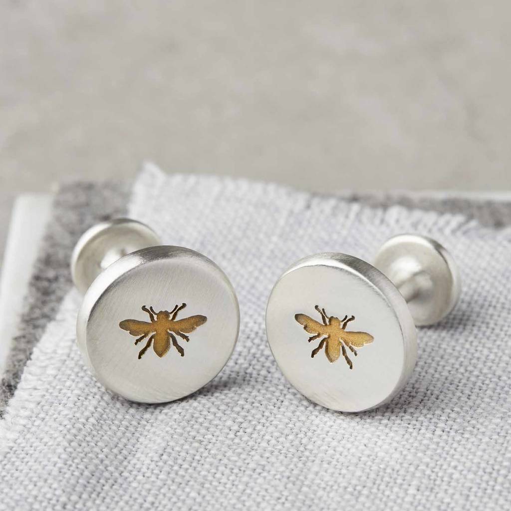Personalised sterling silver and gold bee cufflinks