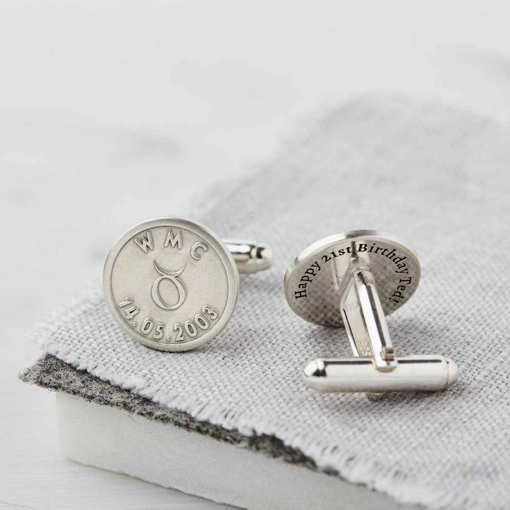 Sterling silver zodiac birthday cufflinks