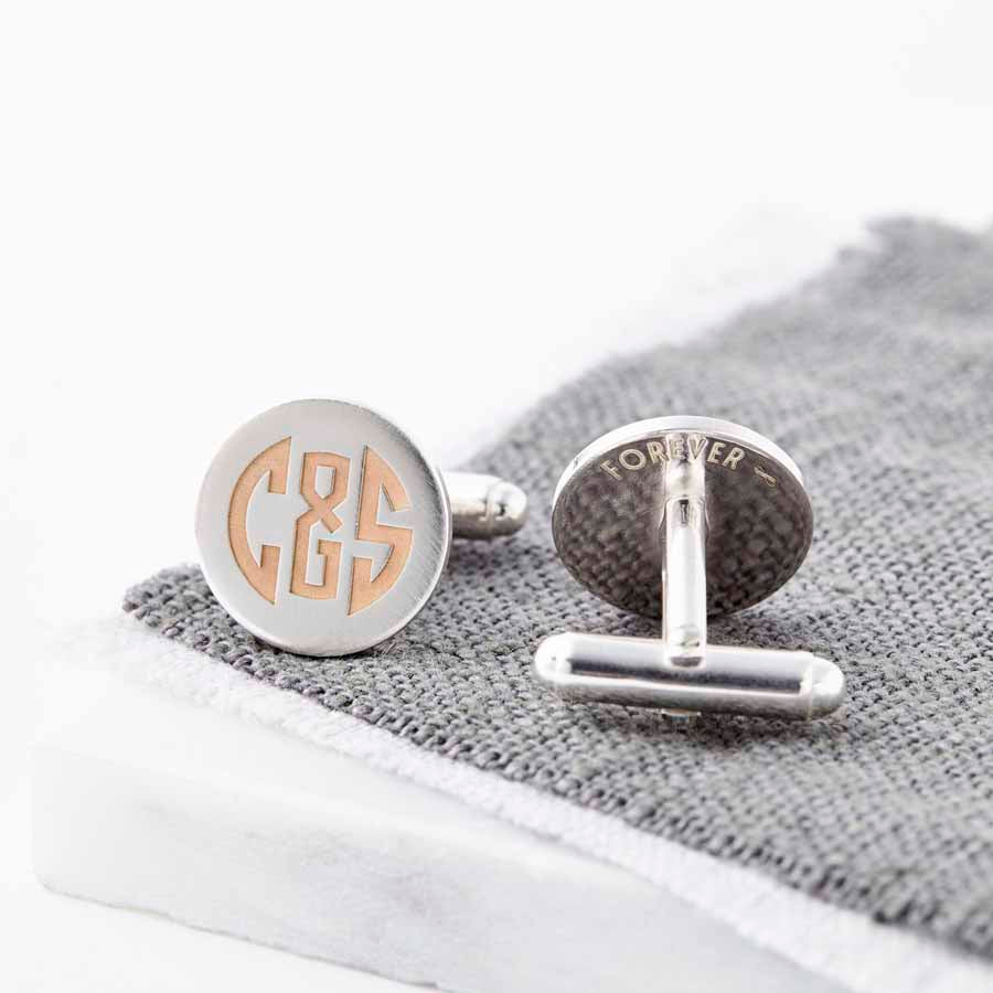 18ct Rose Gold And Silver Art Deco Initials Cufflinks