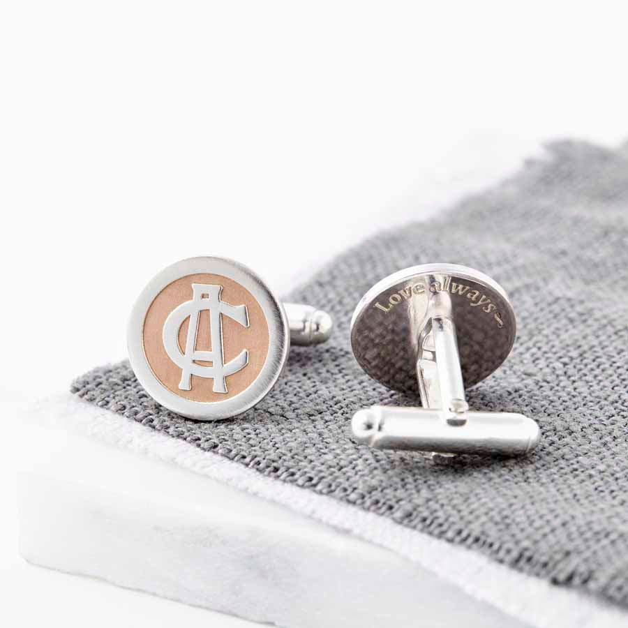 Rose Gold And Silver Entwined Monogram Cufflinks