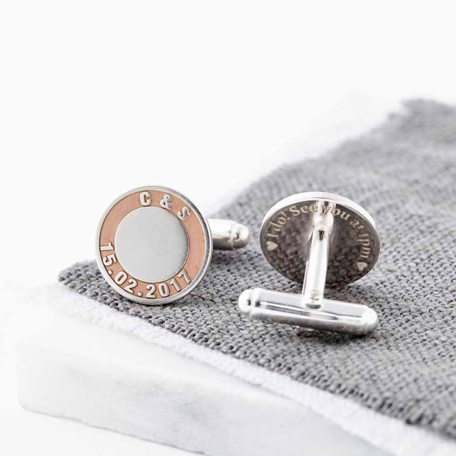 Rose Gold And Silver Initials and Date Cufflinks