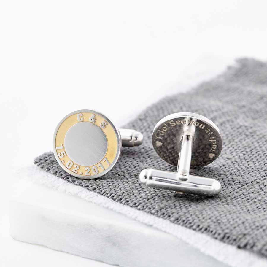 Personalised 24ct Gold And Silver Initials and Date Cufflinks