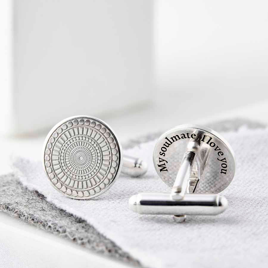 Solid Silver Engraved Pattern Cufflinks fronts