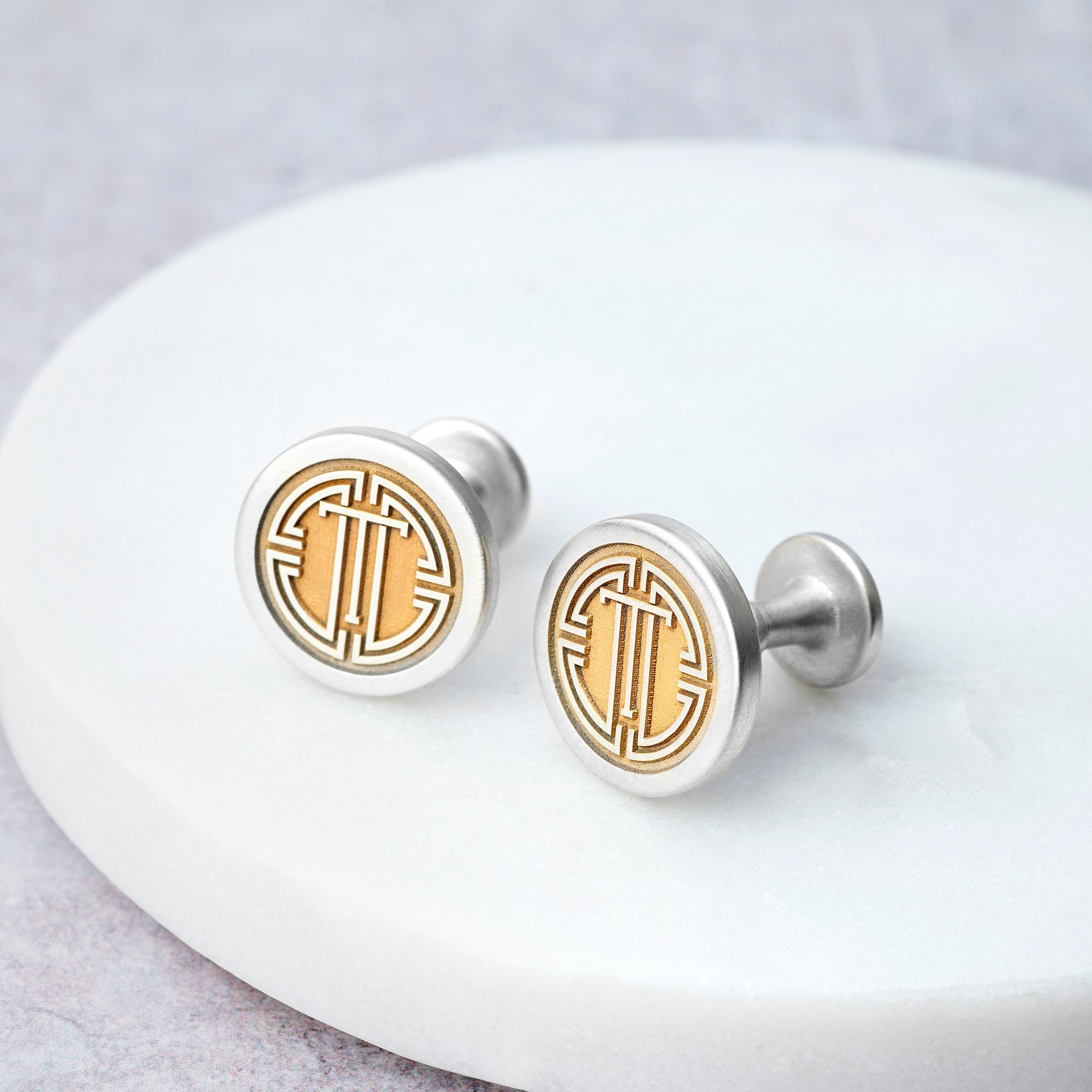 2 Etched Medallion Cufflinks back view