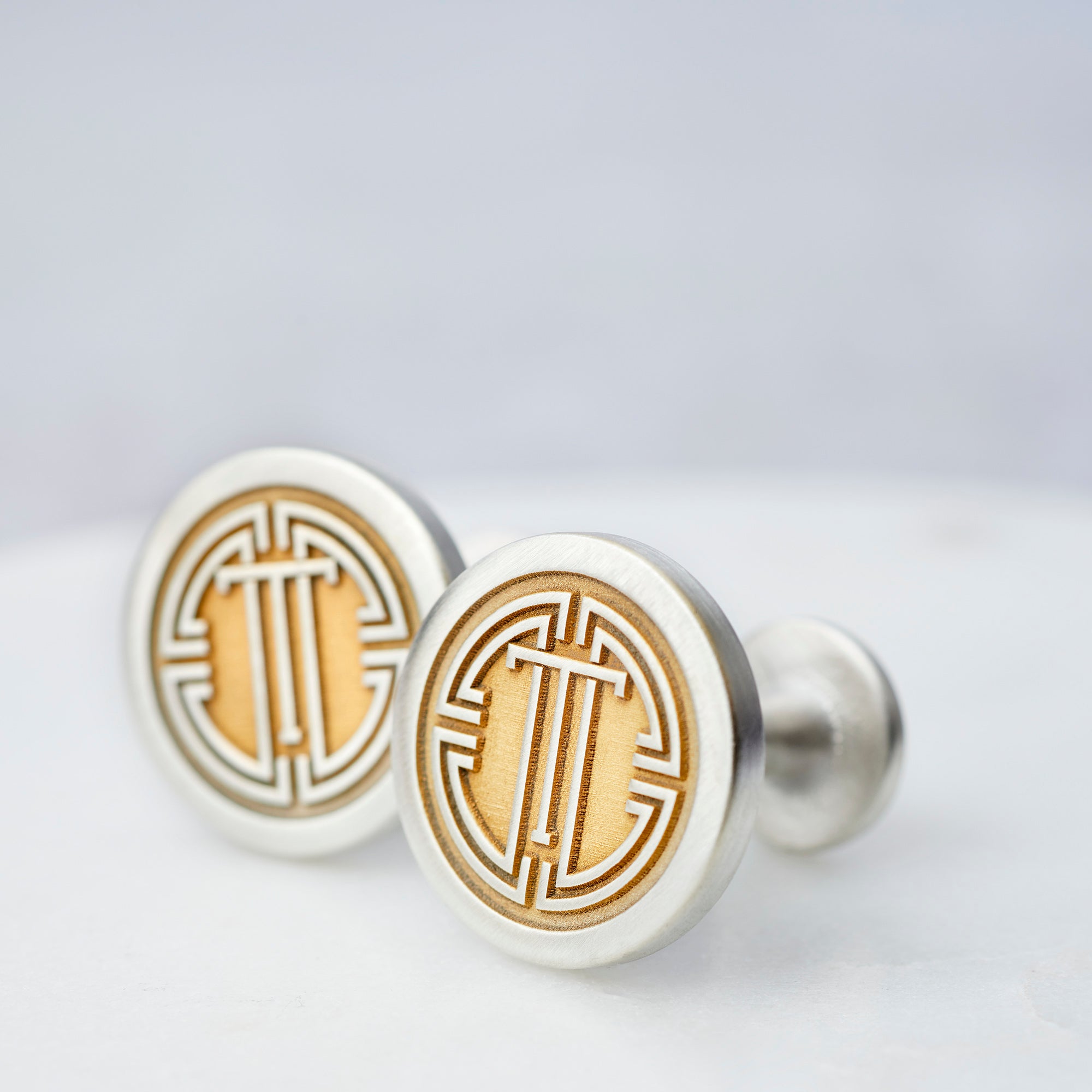 2 Etched Medallion Cufflinks front view