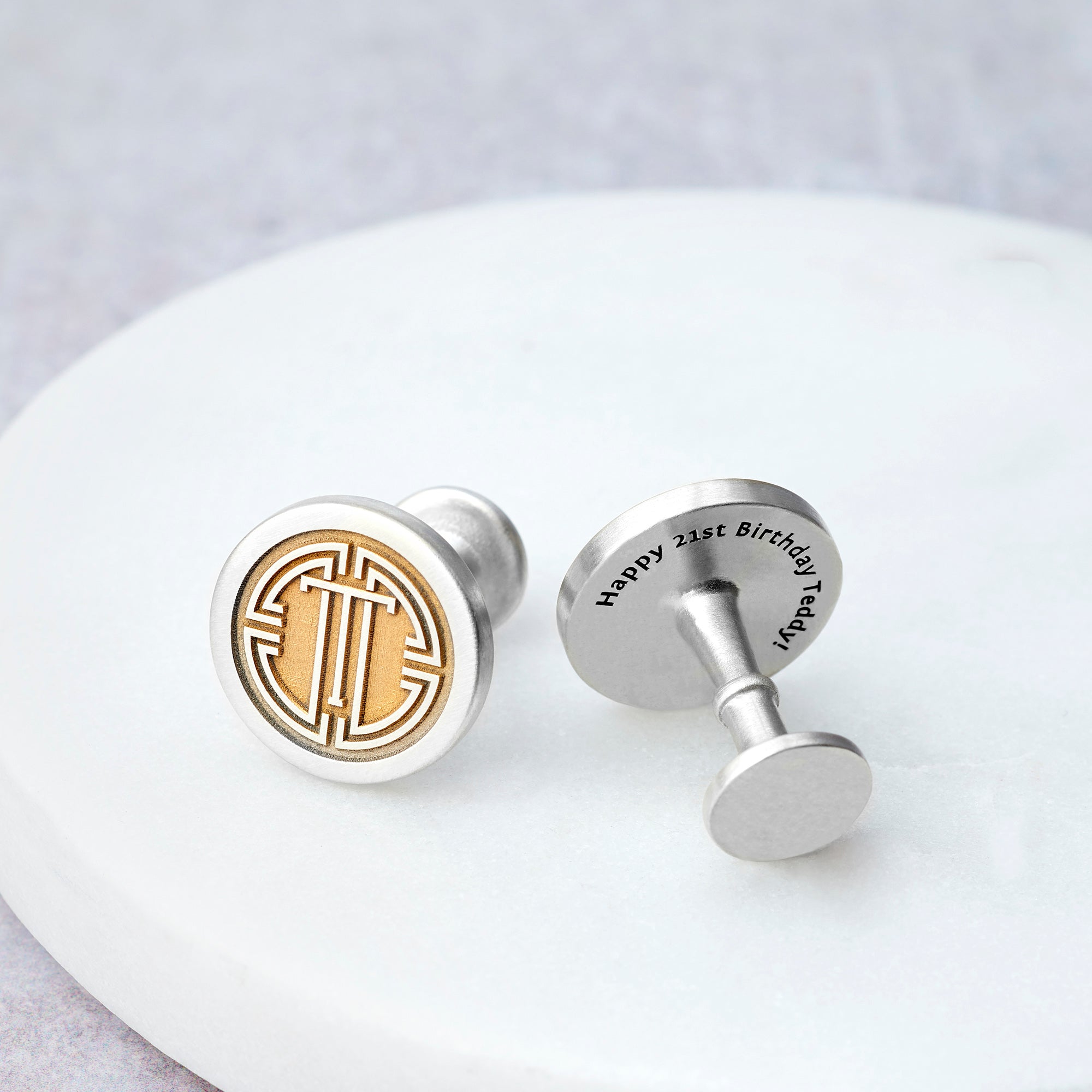 Etched Medallion Cufflinks front and back view