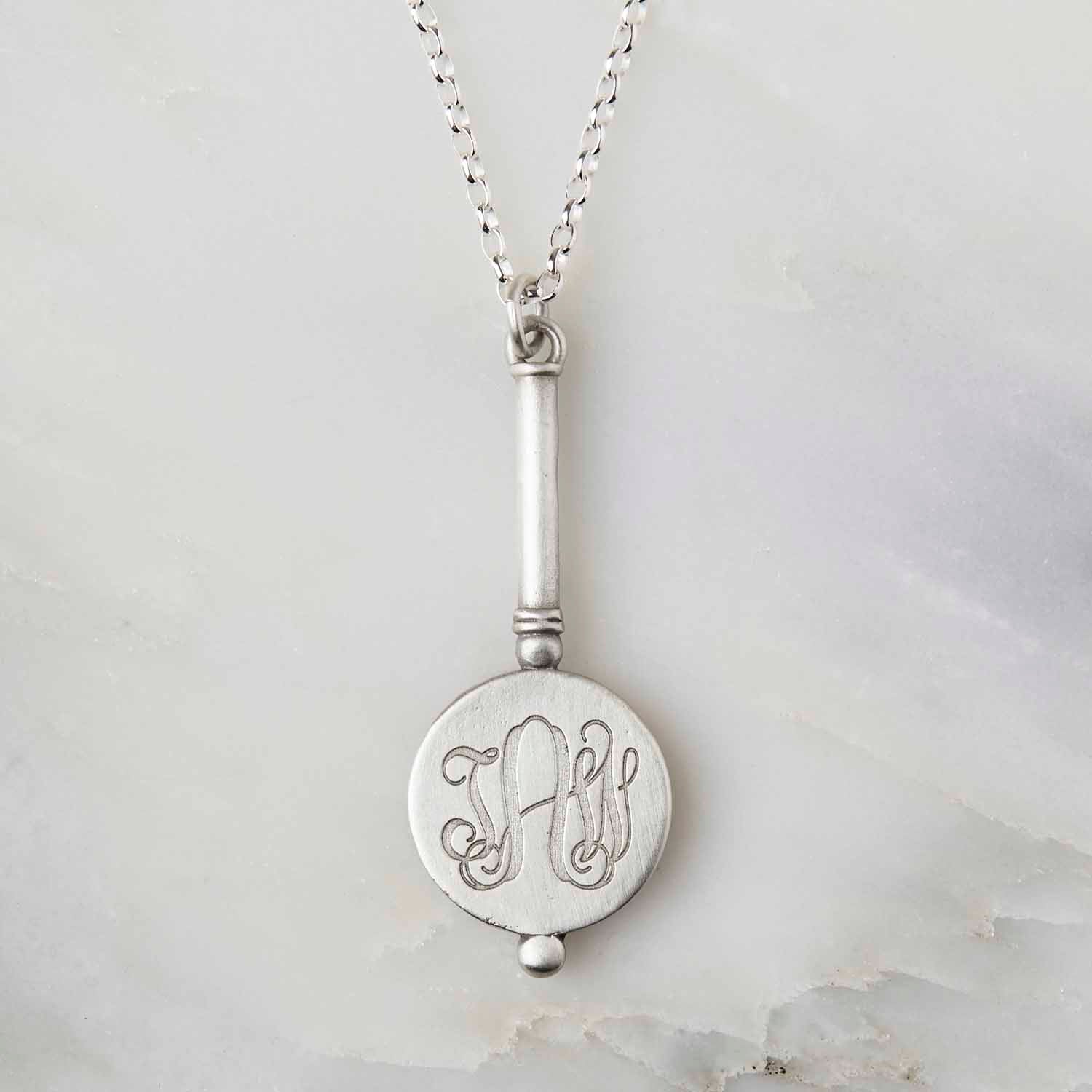 Mirror Pendant Necklace with Three Initial Monogram