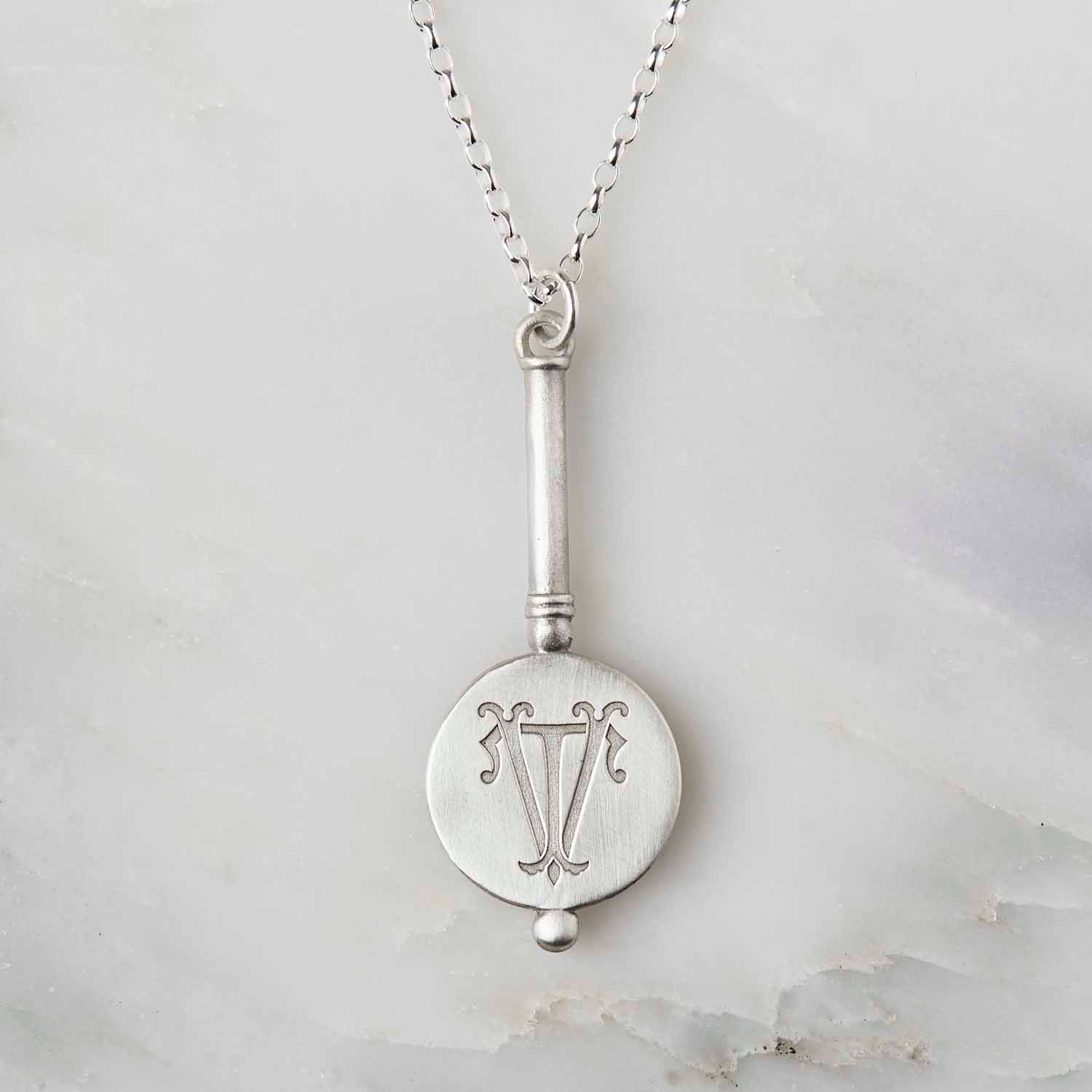 Mirror Pendant Necklace with Two Entwined Initial Monogram