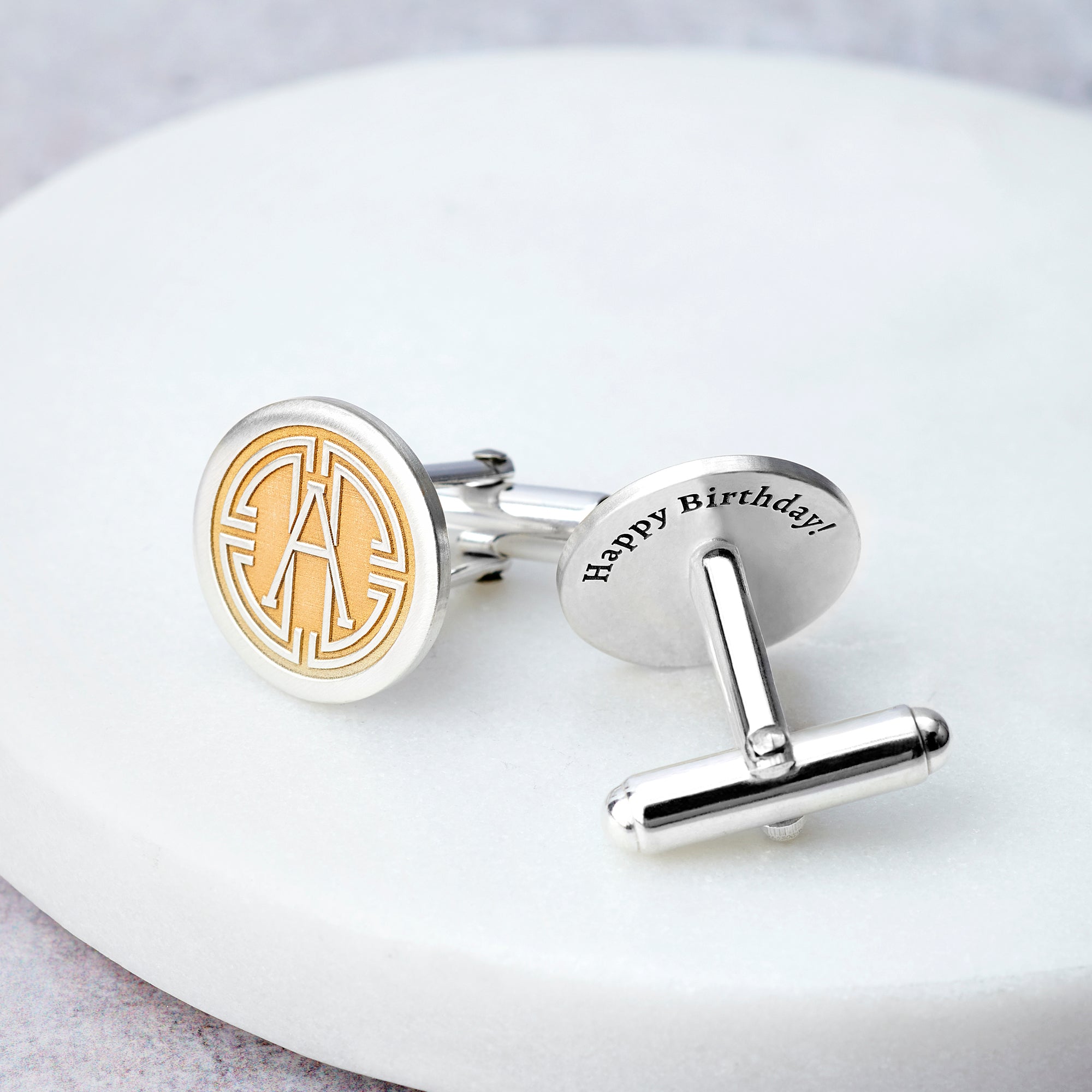 Personalised Sterling Silver and Gold Medallion Initial Monogram Cufflinks