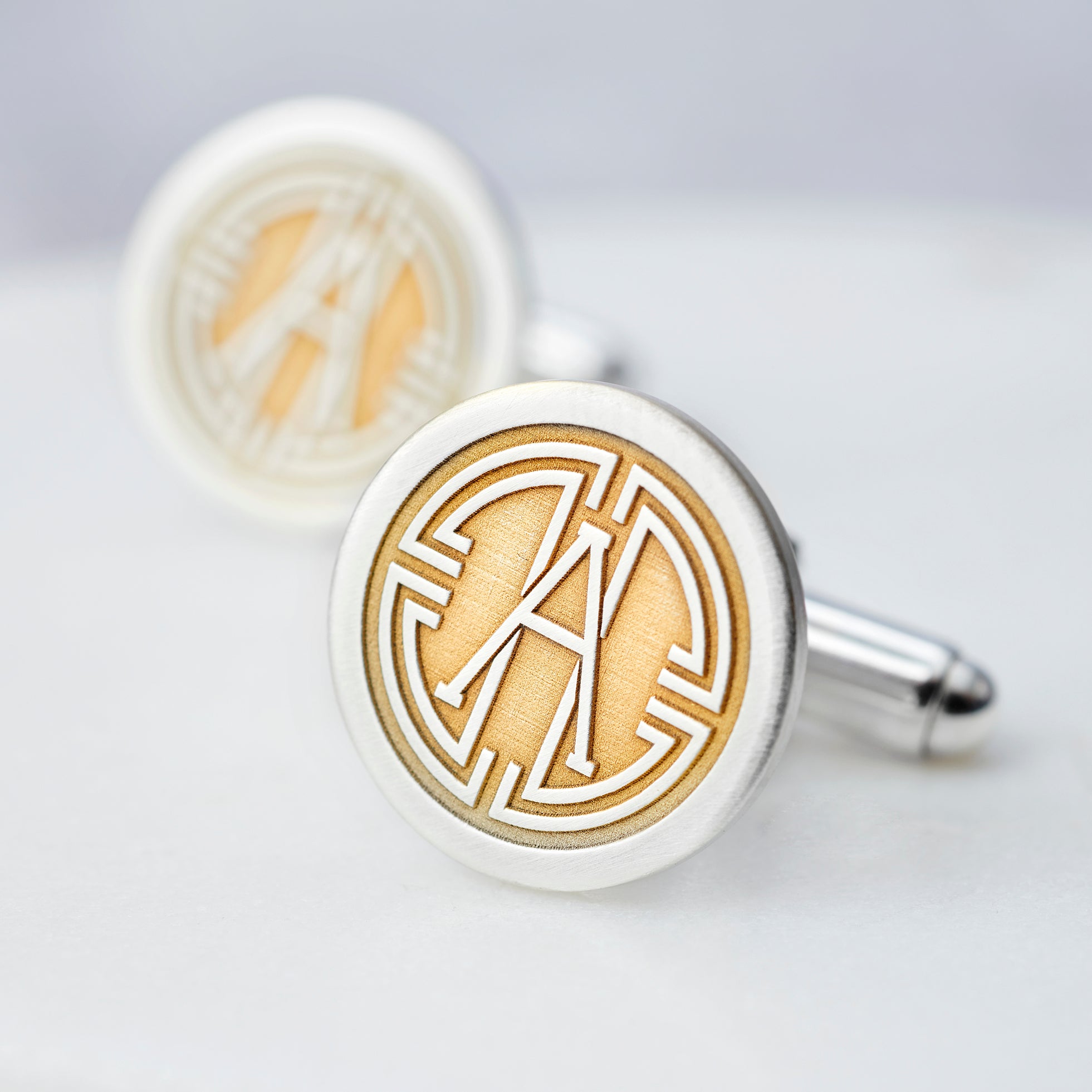 Personalised Sterling Silver and Gold Medallion Initial Monogram Cufflinks