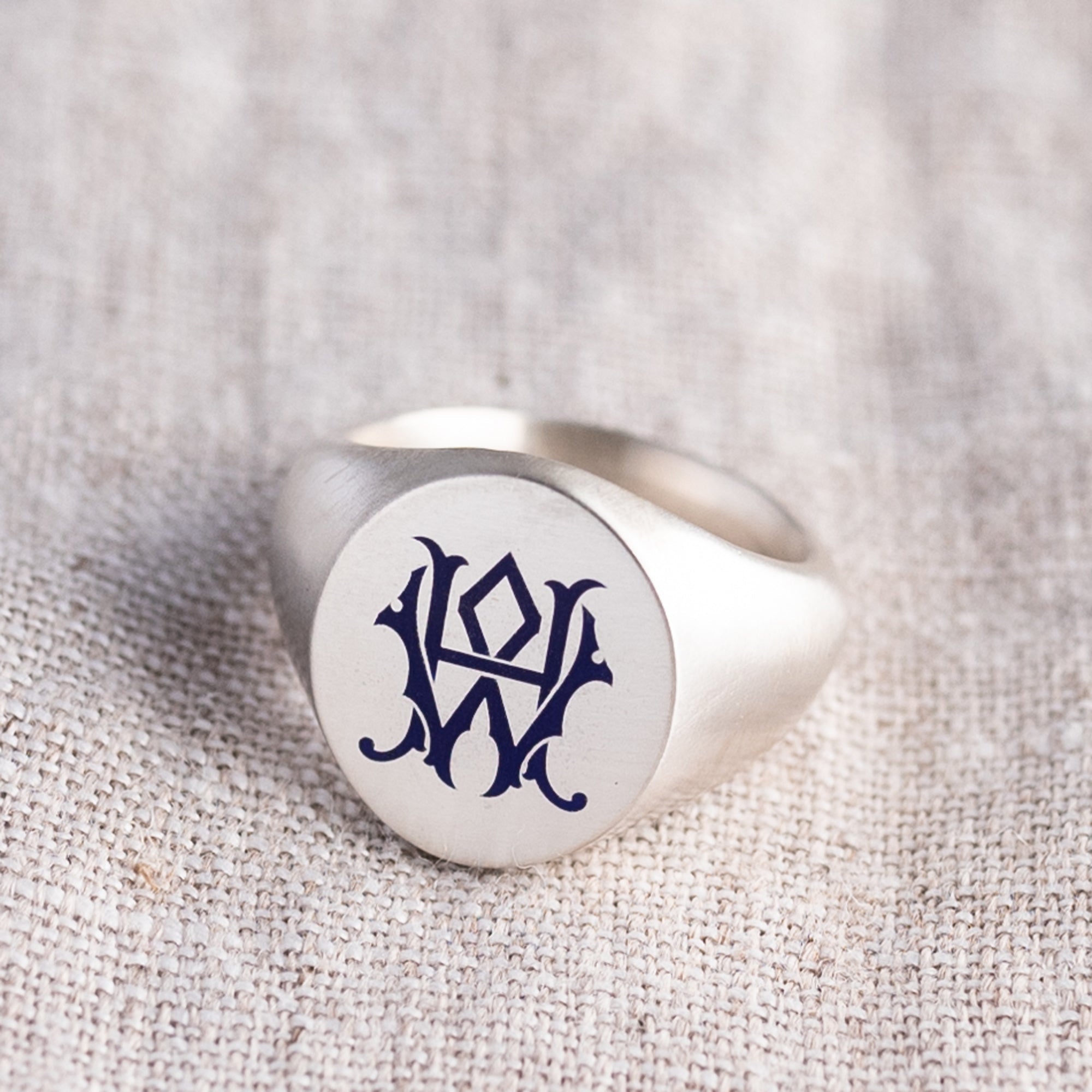 Monogram Chic Enamel Signet Ring on linen