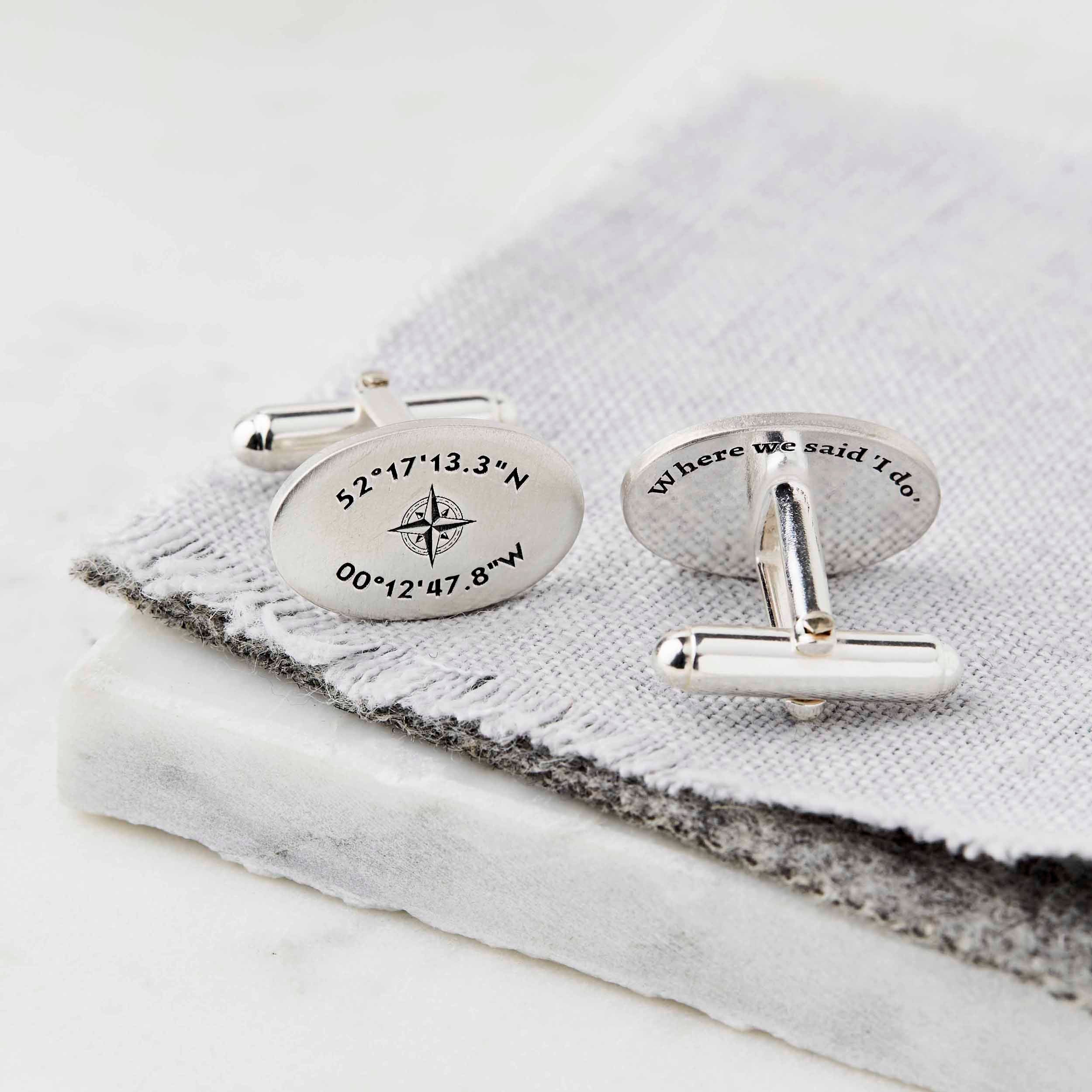 Personalised Oval Sterling Silver Coordinates Cufflinks