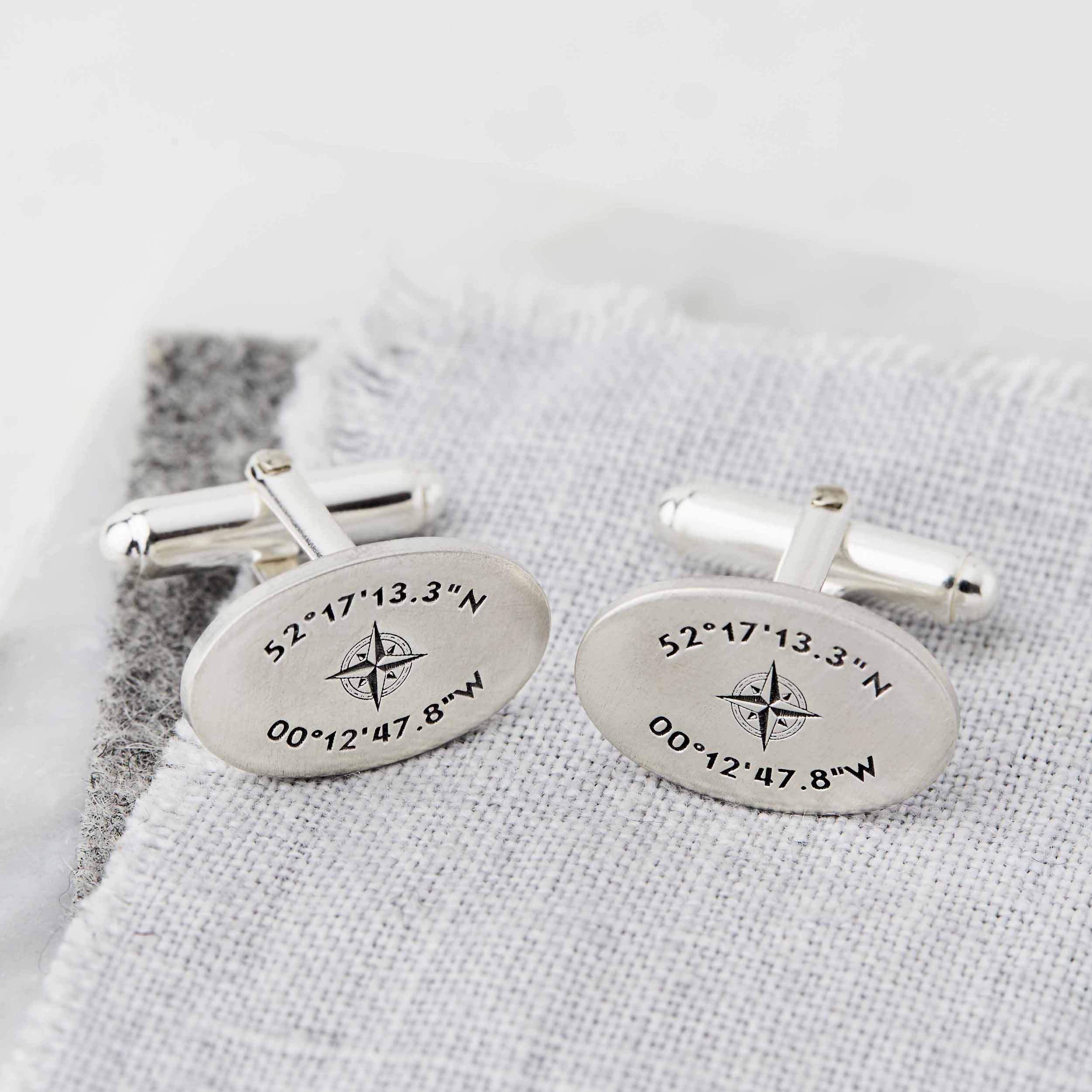 Personalised Oval Sterling Silver Coordinates Cufflinks