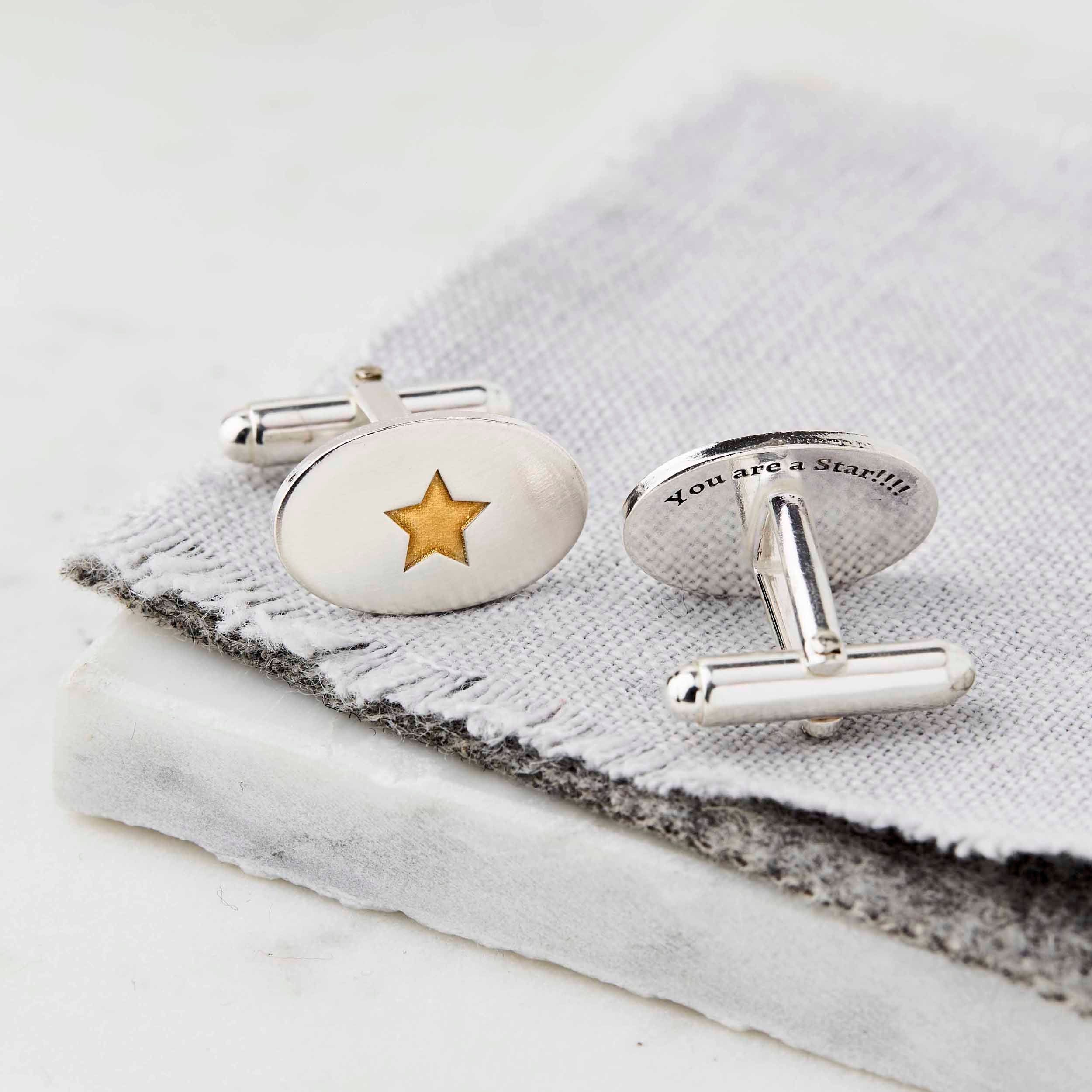 Personalised Oval Sterling Silver And Gold Star Cufflinks