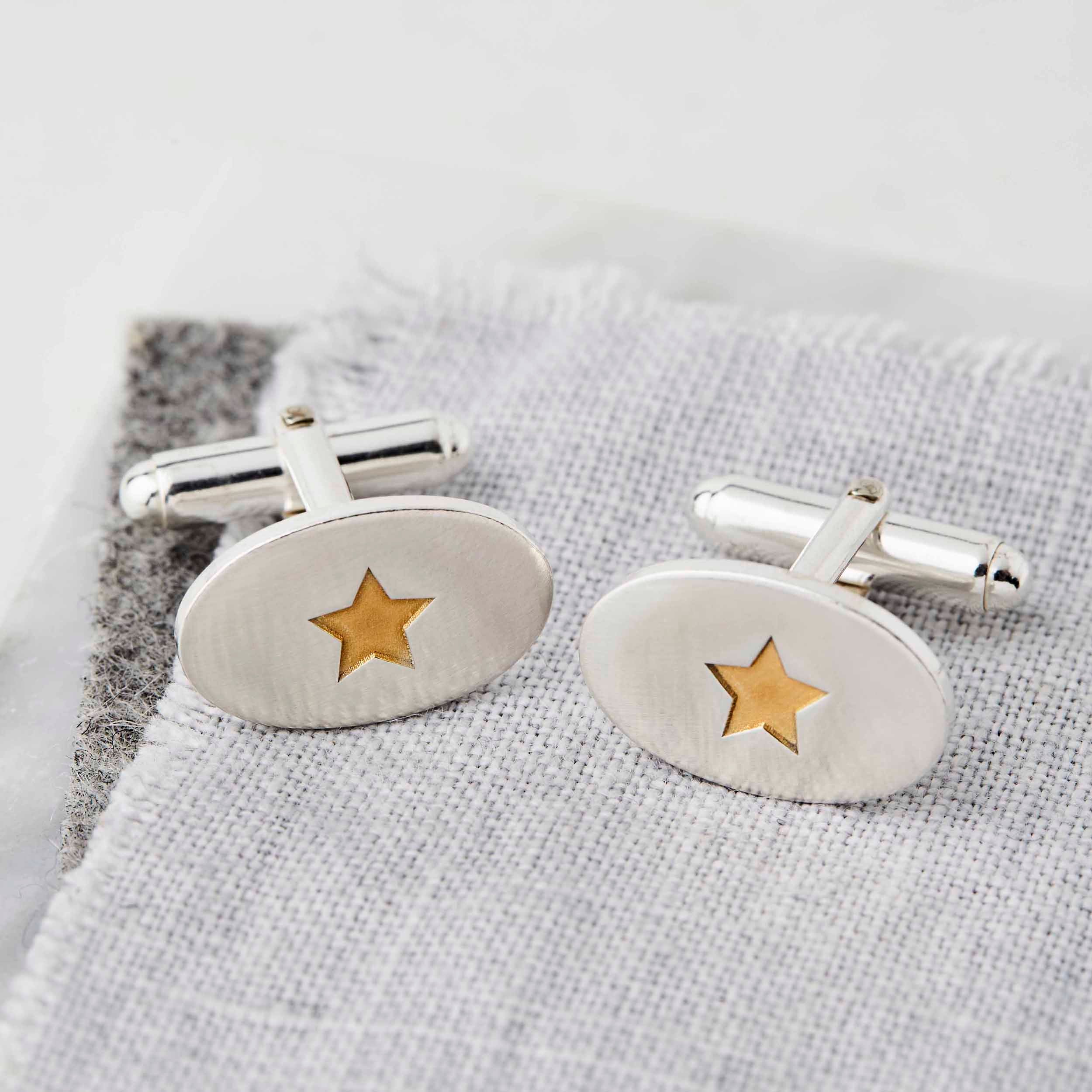 Personalised Oval Sterling Silver And Gold Star Cufflinks