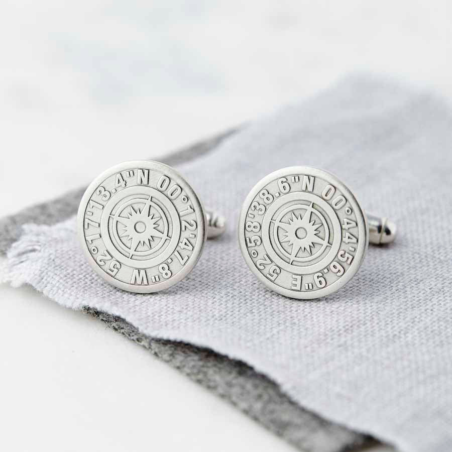 Personalised Coordinate Solid Silver Cufflinks With Secret Message