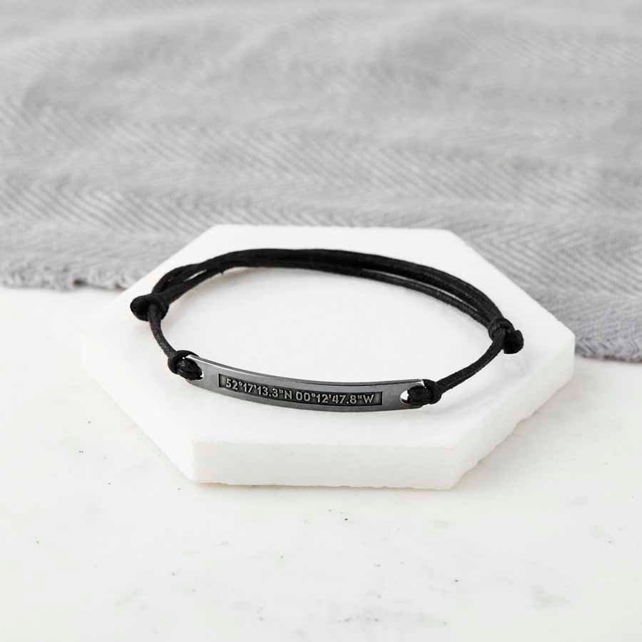 Silver and Leather Bracelet with Special Coordinates