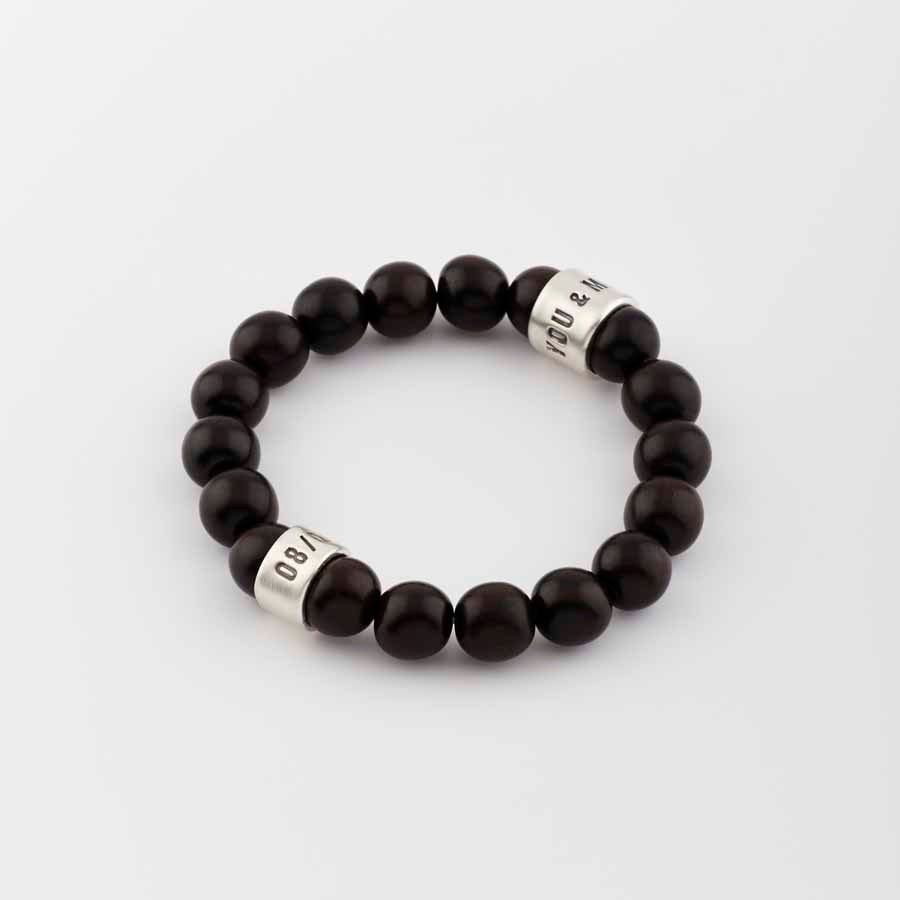 Personalised Ebony And Silver Bead Bracelet White