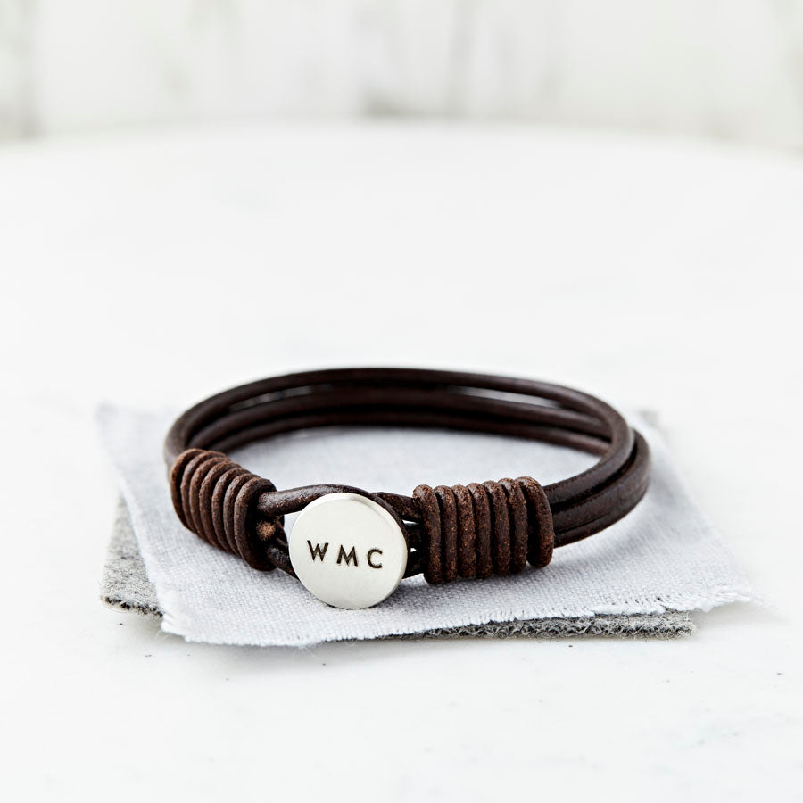 Personalised Men's Silver And Leather Bracelet 