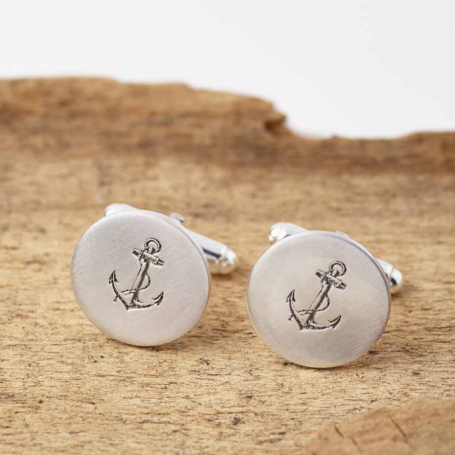 Personalised Silver Anchor Hidden Message Cufflinks