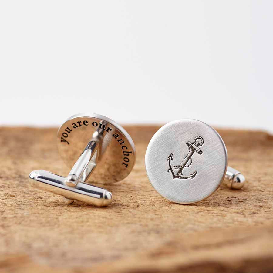 Personalised Silver Anchor Hidden Message Cufflinks