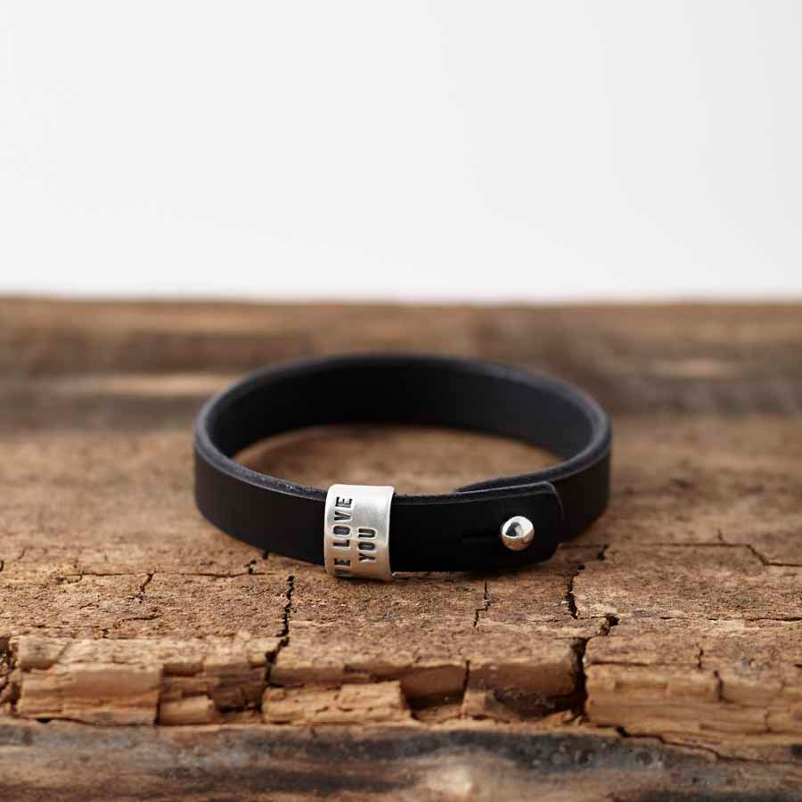 Personalised Silver And Leather Bracelet Black