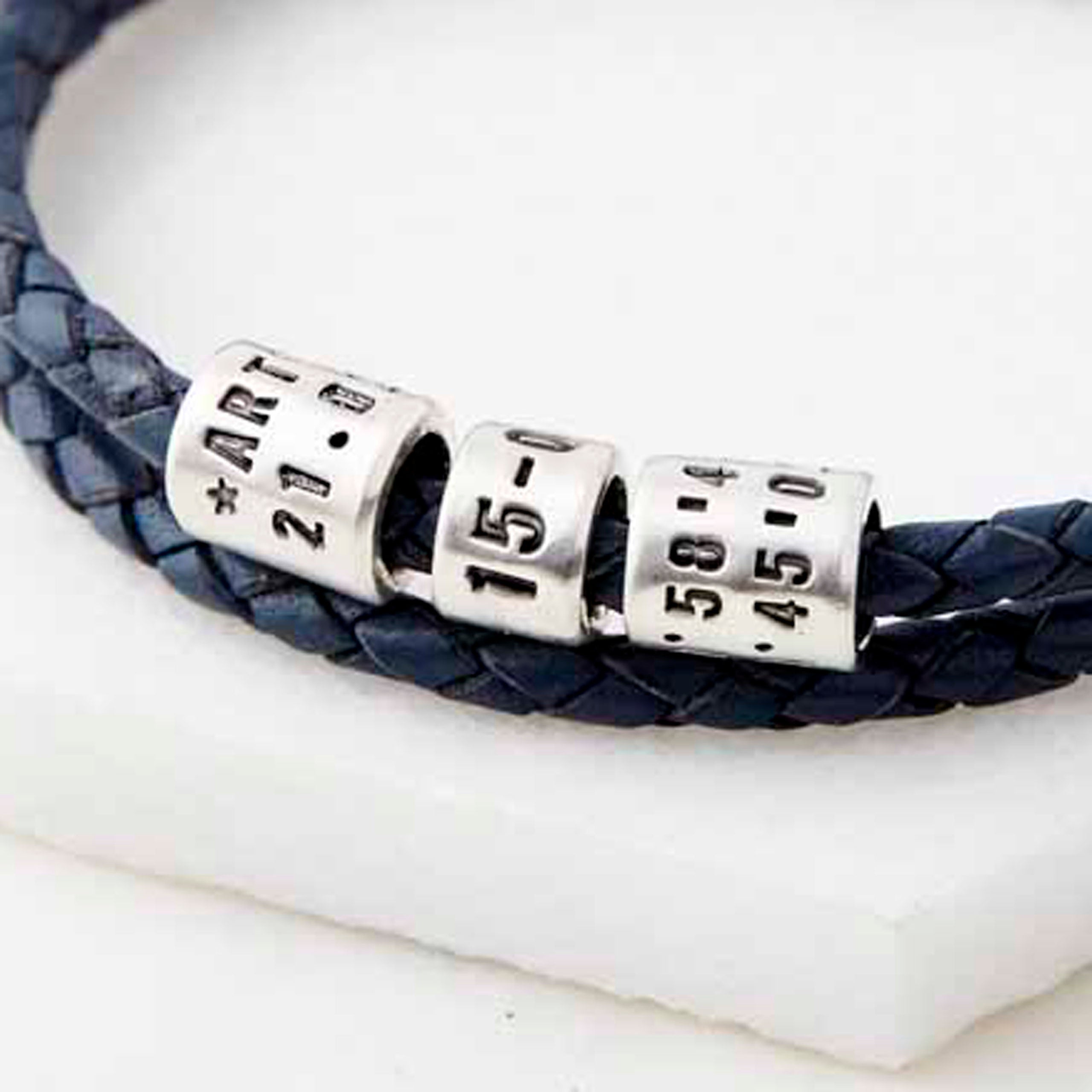 Personalised Silver Bead Leather Wrap Bracelet Grey