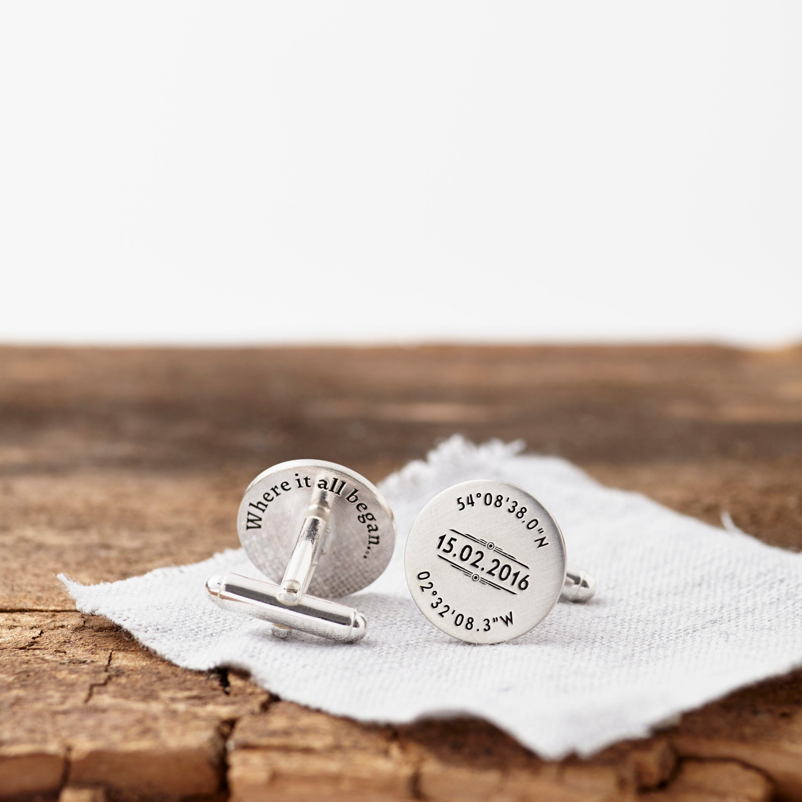 Personalised Silver Coordinate And Date Cufflinks